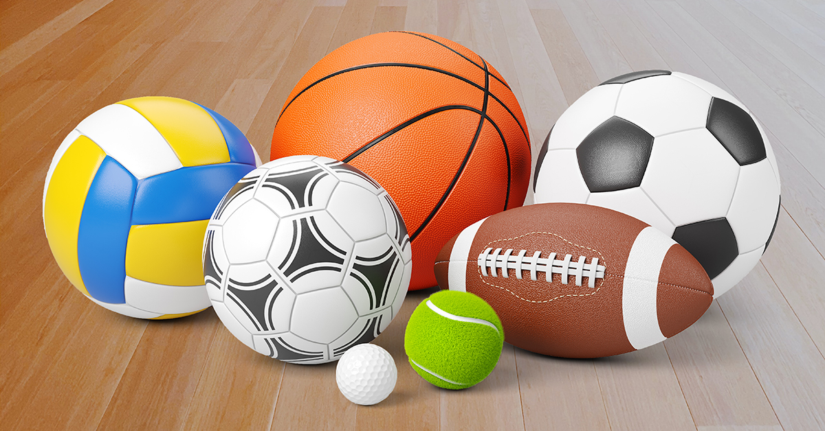 Sports shop logo. Group of balls the team games isolated on white background